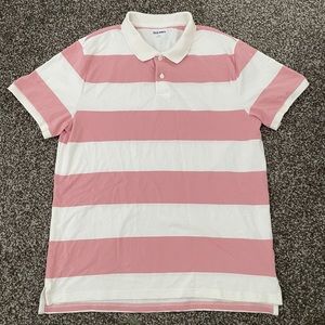 OLD NAVY MEN’S PINK AND WHITE STRIPED POLO IN SIZE LARGE